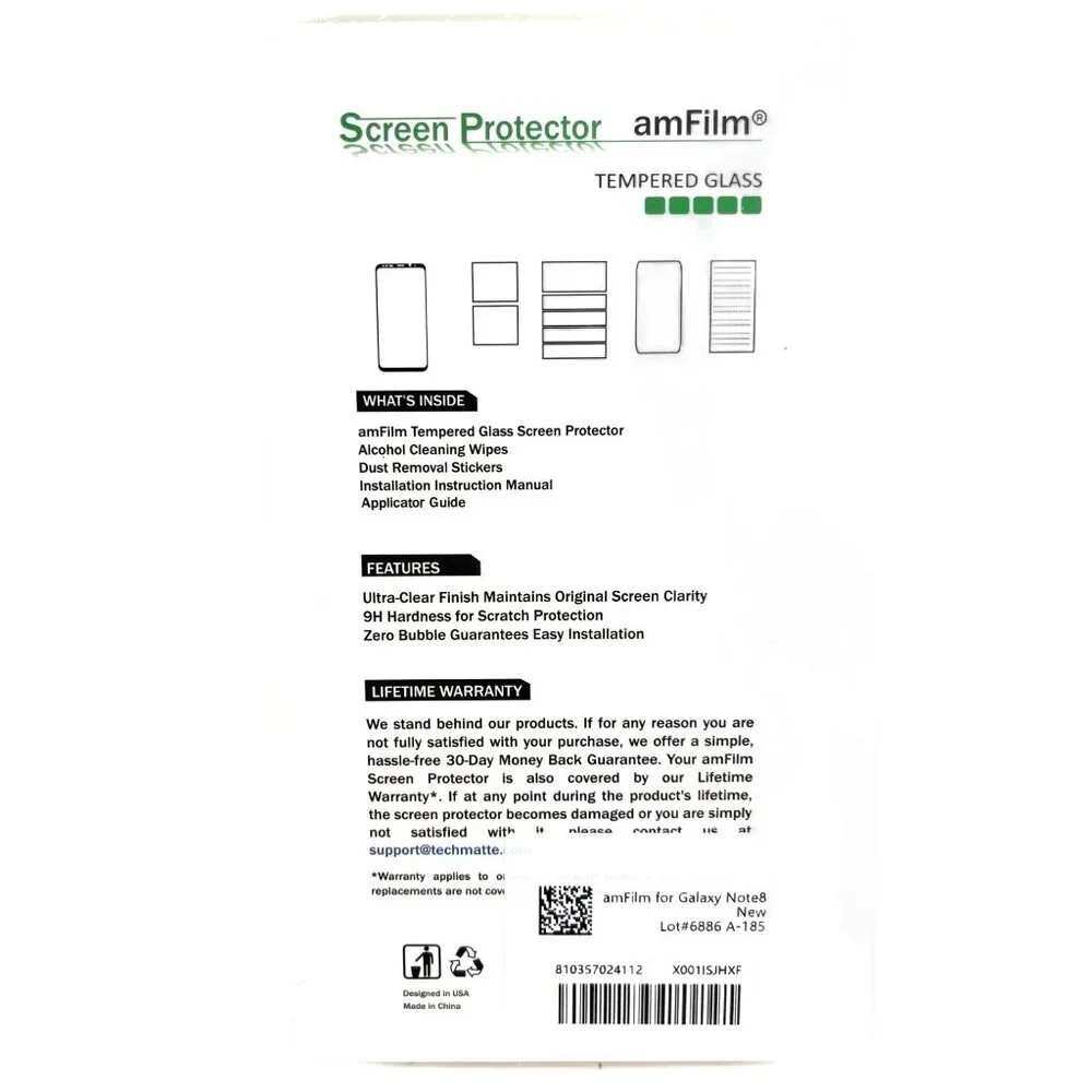 AM film, 3-D curve, tempered glass, screen protector for galaxy note 8 17k